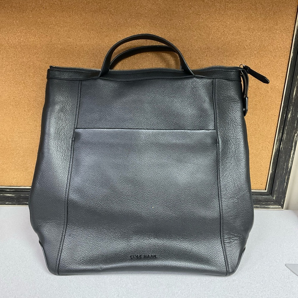 Cole Haan Black Pebbled Leather Zip-Top Tote